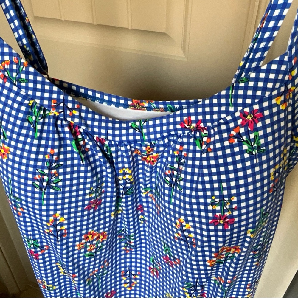 Lands' End Blouson Tankini Swimsuit Top EB Botanical Checks - Picture 5 of 8